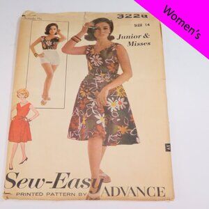 advance 3228 one piece playsuit shirt - shorts, wrap around skirt ROMPER UNCUT